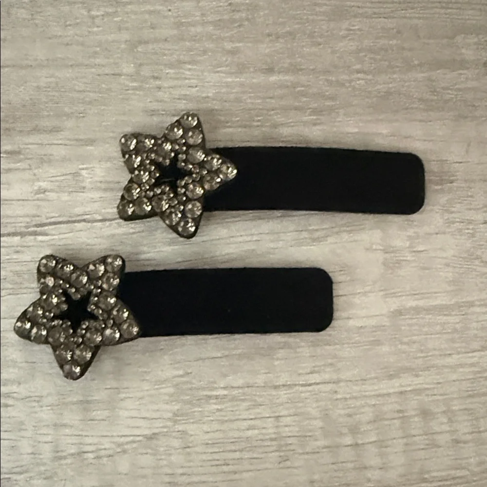 Embellished Crystal Star Black Velvet Hair Clips Set; NWOT - Picture 5 of 5